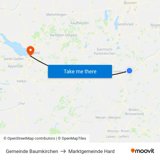 Gemeinde Baumkirchen to Marktgemeinde Hard map