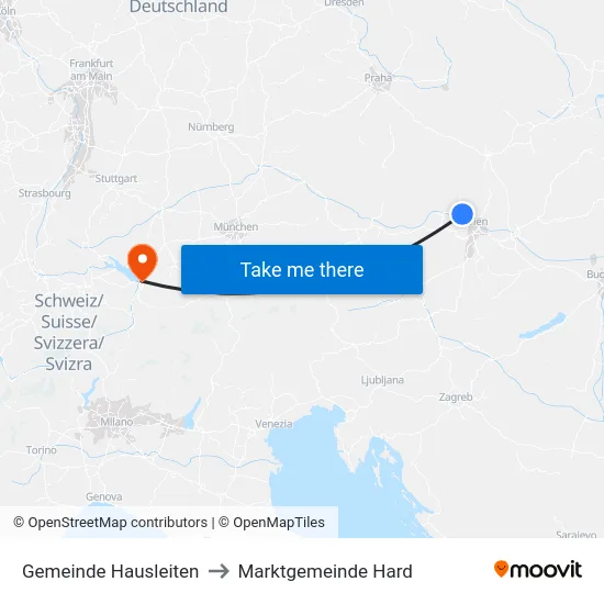 Gemeinde Hausleiten to Marktgemeinde Hard map