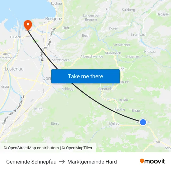 Gemeinde Schnepfau to Marktgemeinde Hard map