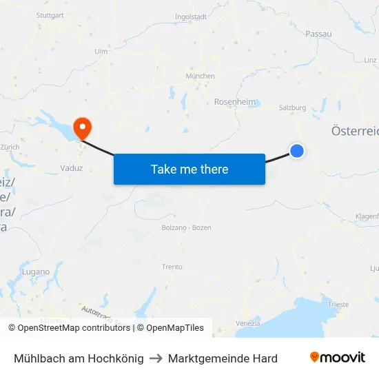 Mühlbach am Hochkönig to Marktgemeinde Hard map