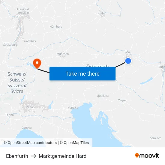 Ebenfurth to Marktgemeinde Hard map