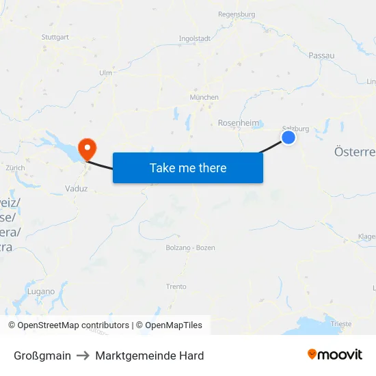 Großgmain to Marktgemeinde Hard map