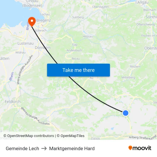 Gemeinde Lech to Marktgemeinde Hard map