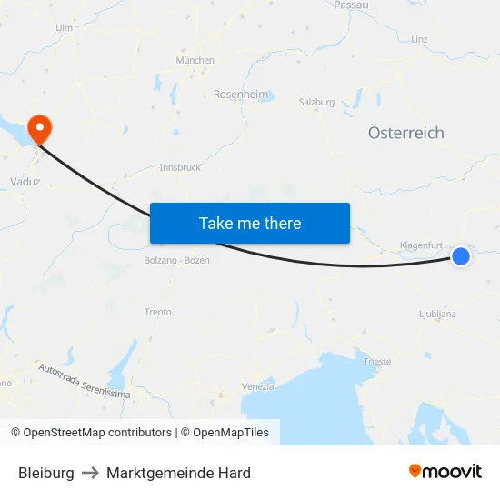 Bleiburg to Marktgemeinde Hard map
