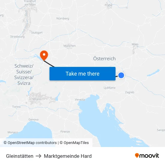 Gleinstätten to Marktgemeinde Hard map