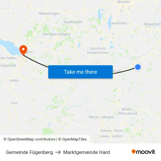 Gemeinde Fügenberg to Marktgemeinde Hard map