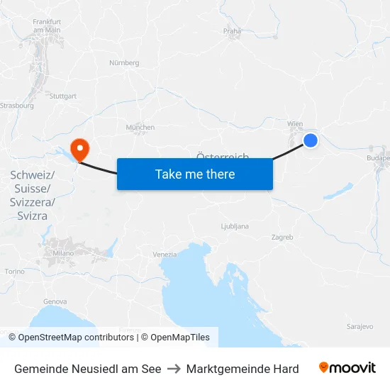 Gemeinde Neusiedl am See to Marktgemeinde Hard map