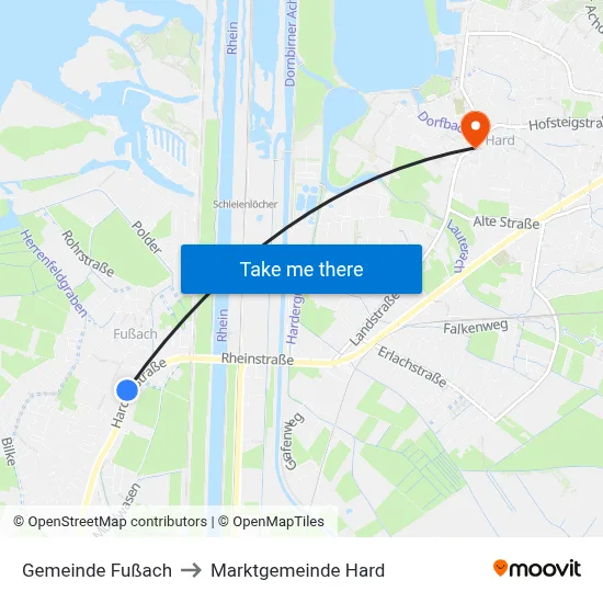 Gemeinde Fußach to Marktgemeinde Hard map