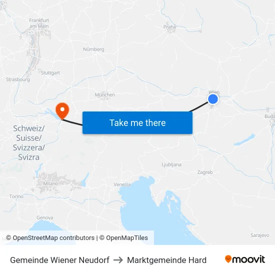 Gemeinde Wiener Neudorf to Marktgemeinde Hard map