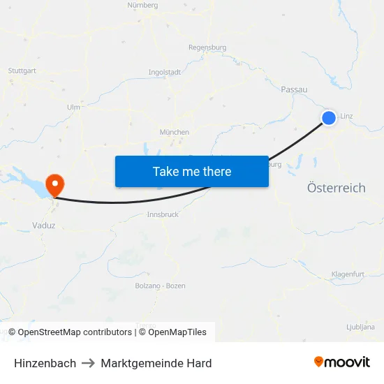 Hinzenbach to Marktgemeinde Hard map
