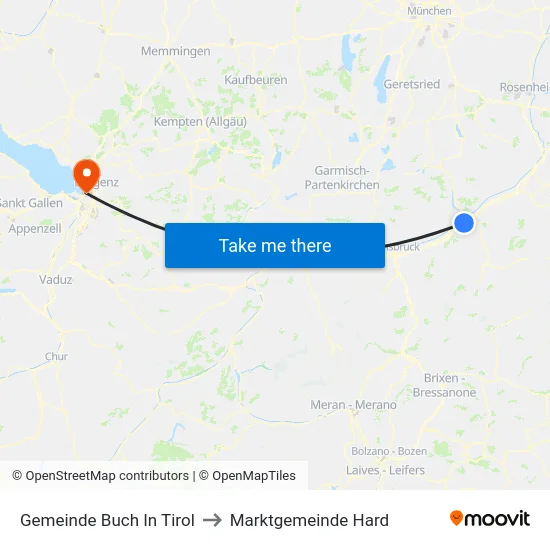 Gemeinde Buch In Tirol to Marktgemeinde Hard map
