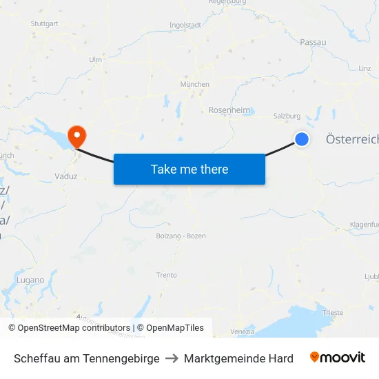 Scheffau am Tennengebirge to Marktgemeinde Hard map