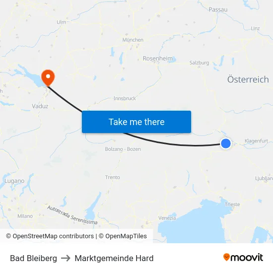 Bad Bleiberg to Marktgemeinde Hard map