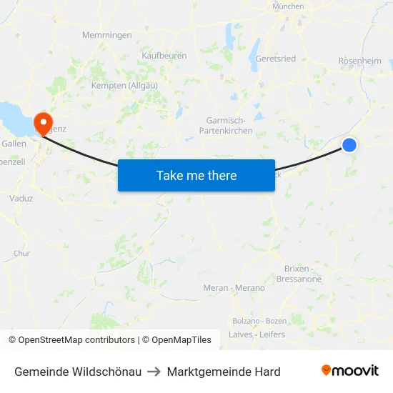 Gemeinde Wildschönau to Marktgemeinde Hard map