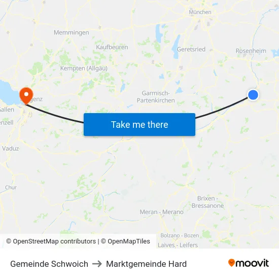 Gemeinde Schwoich to Marktgemeinde Hard map