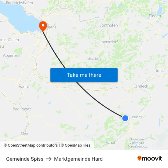 Gemeinde Spiss to Marktgemeinde Hard map