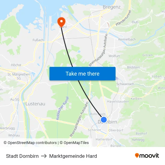 Stadt Dornbirn to Marktgemeinde Hard map