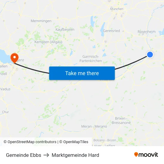 Gemeinde Ebbs to Marktgemeinde Hard map