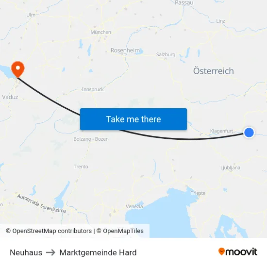 Neuhaus to Marktgemeinde Hard map