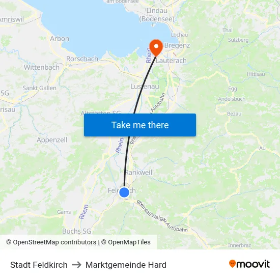 Stadt Feldkirch to Marktgemeinde Hard map