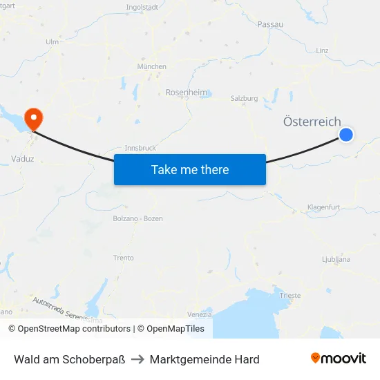 Wald am Schoberpaß to Marktgemeinde Hard map