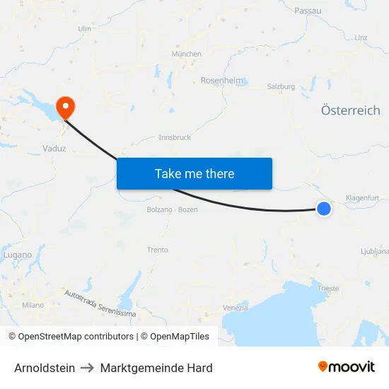 Arnoldstein to Marktgemeinde Hard map