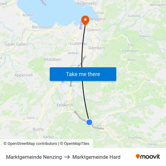 Marktgemeinde Nenzing to Marktgemeinde Hard map