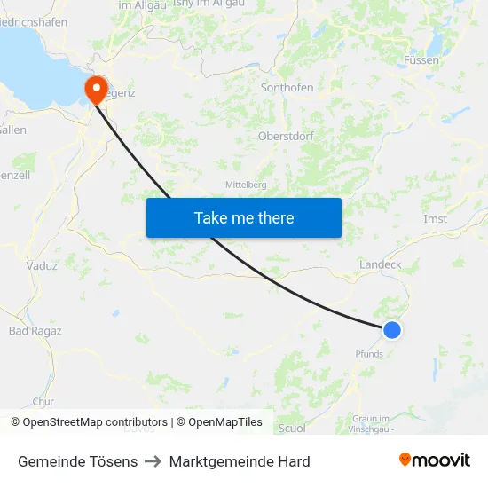 Gemeinde Tösens to Marktgemeinde Hard map