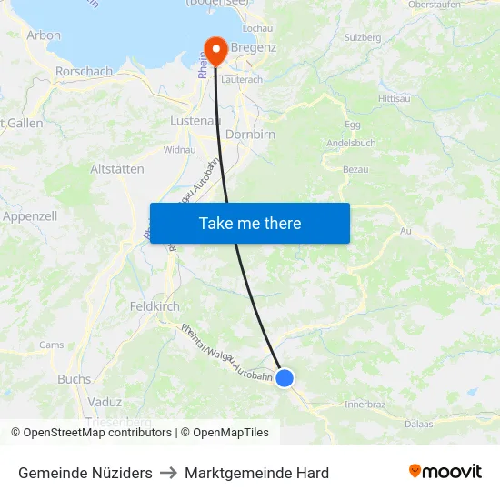 Gemeinde Nüziders to Marktgemeinde Hard map