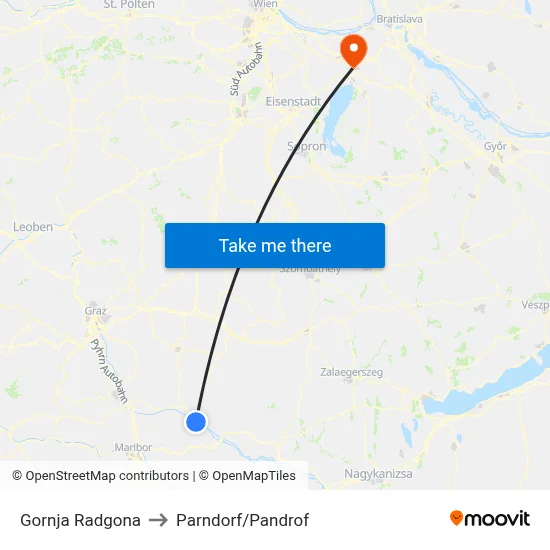 Gornja Radgona to Parndorf/Pandrof map