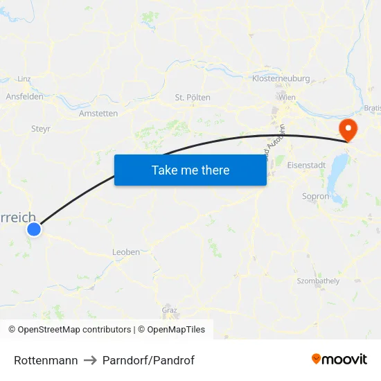 Rottenmann to Parndorf/Pandrof map