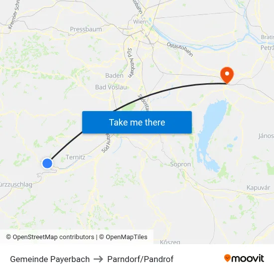 Gemeinde Payerbach to Parndorf/Pandrof map