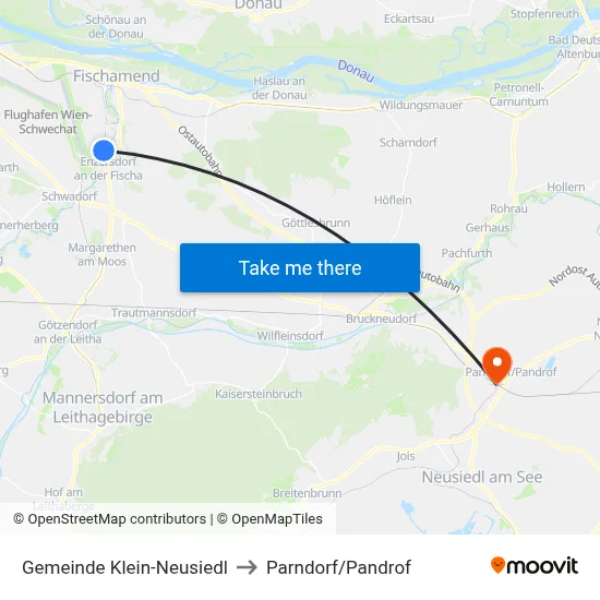 Gemeinde Klein-Neusiedl to Parndorf/Pandrof map