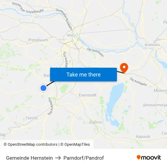 Gemeinde Hernstein to Parndorf/Pandrof map