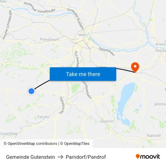 Gemeinde Gutenstein to Parndorf/Pandrof map