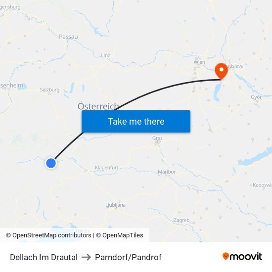 Dellach Im Drautal to Parndorf/Pandrof map
