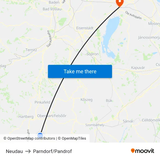 Neudau to Parndorf/Pandrof map