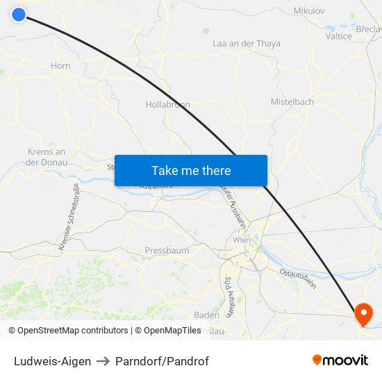 Ludweis-Aigen to Parndorf/Pandrof map