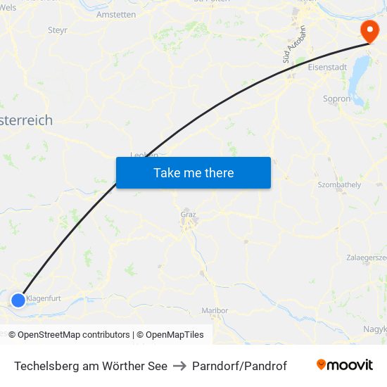 Techelsberg am Wörther See to Parndorf/Pandrof map