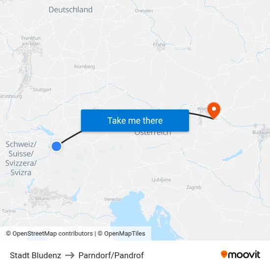 Stadt Bludenz to Parndorf/Pandrof map