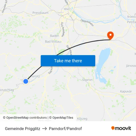 Gemeinde Prigglitz to Parndorf/Pandrof map