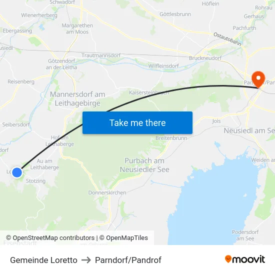 Gemeinde Loretto to Parndorf/Pandrof map