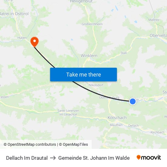 Dellach Im Drautal to Gemeinde St. Johann Im Walde map
