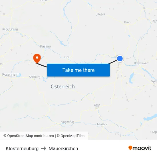 Klosterneuburg to Mauerkirchen map