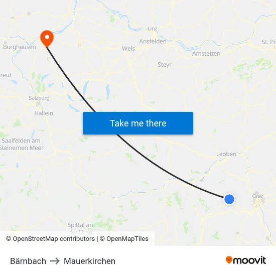 Bärnbach to Mauerkirchen map