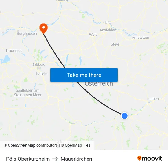 Pöls-Oberkurzheim to Mauerkirchen map