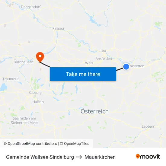 Gemeinde Wallsee-Sindelburg to Mauerkirchen map