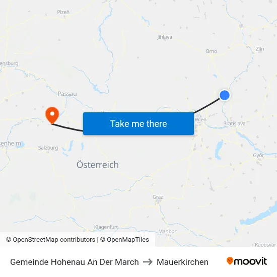 Gemeinde Hohenau An Der March to Mauerkirchen map