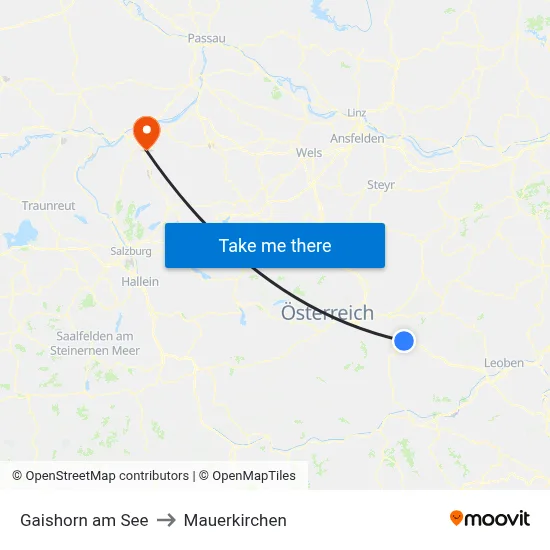 Gaishorn am See to Mauerkirchen map