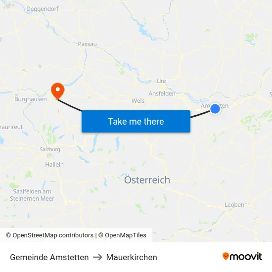 Gemeinde Amstetten to Mauerkirchen map